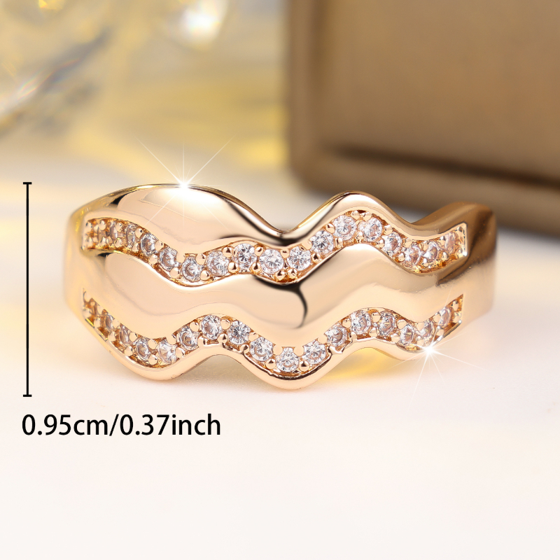 Women's Wavy Pattern Surface Ring with Sparkling Synthetic Zirconia